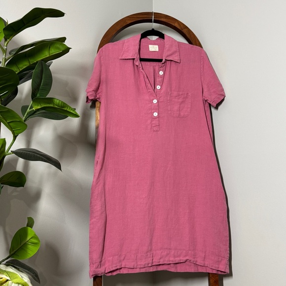 vikolino Dresses & Skirts - Vikolino MEDIUM LARGE Pink 100% Linen Short Sleeve Shirt Dress
